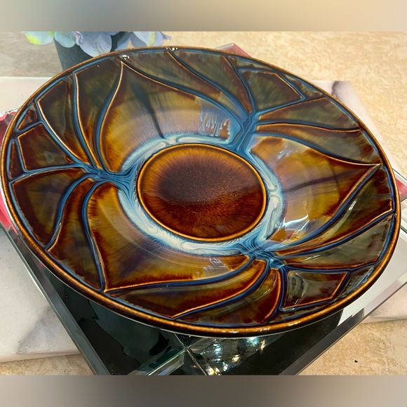 Bill Campbell Art Pottery Wall Plate Drip Glaze Blue Brown 10.5” Diameter